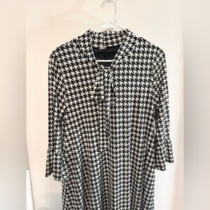 Houndstooth Tie Detail Midi Dress